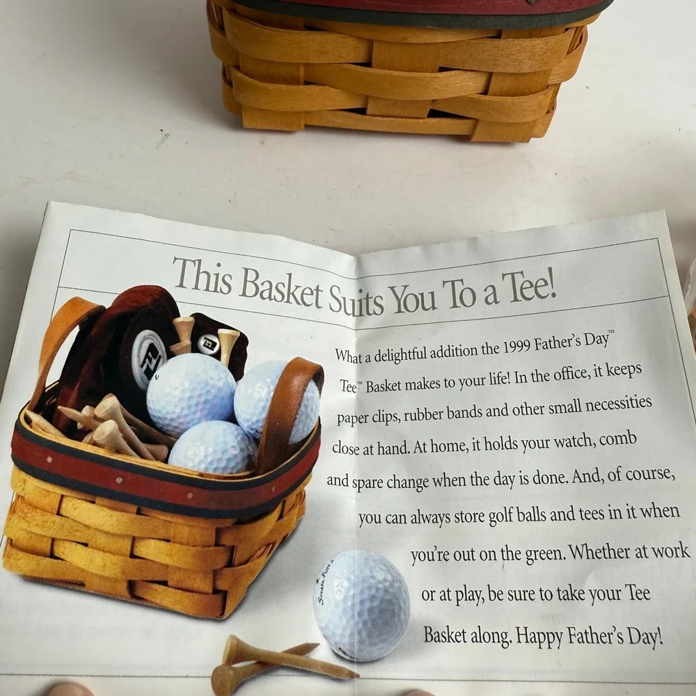 Longaberger 1999 Father's Day Tee Basket Set with Liner Protector and Tees 14940